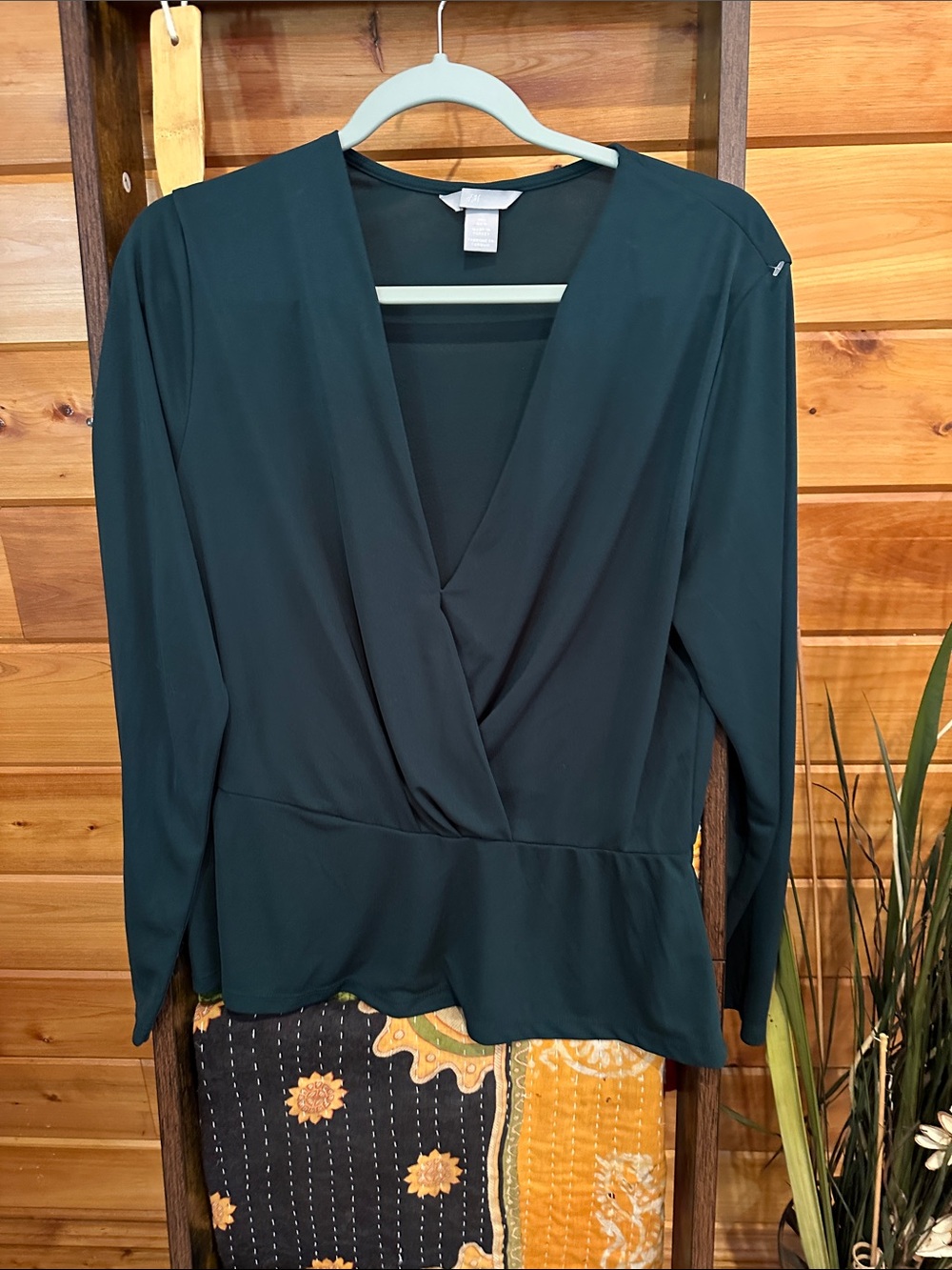 H&M Deep green Surplice Peplum Blouse